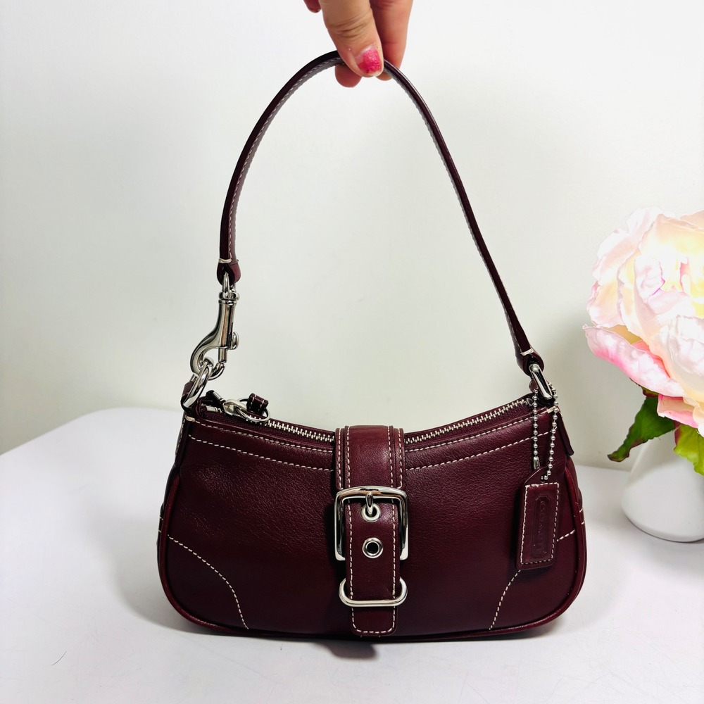 Vintage Y2K Coach Hamptons Demi Burgundy Leather Buckle Mini Shoulder Bag - Picture 7 of 12